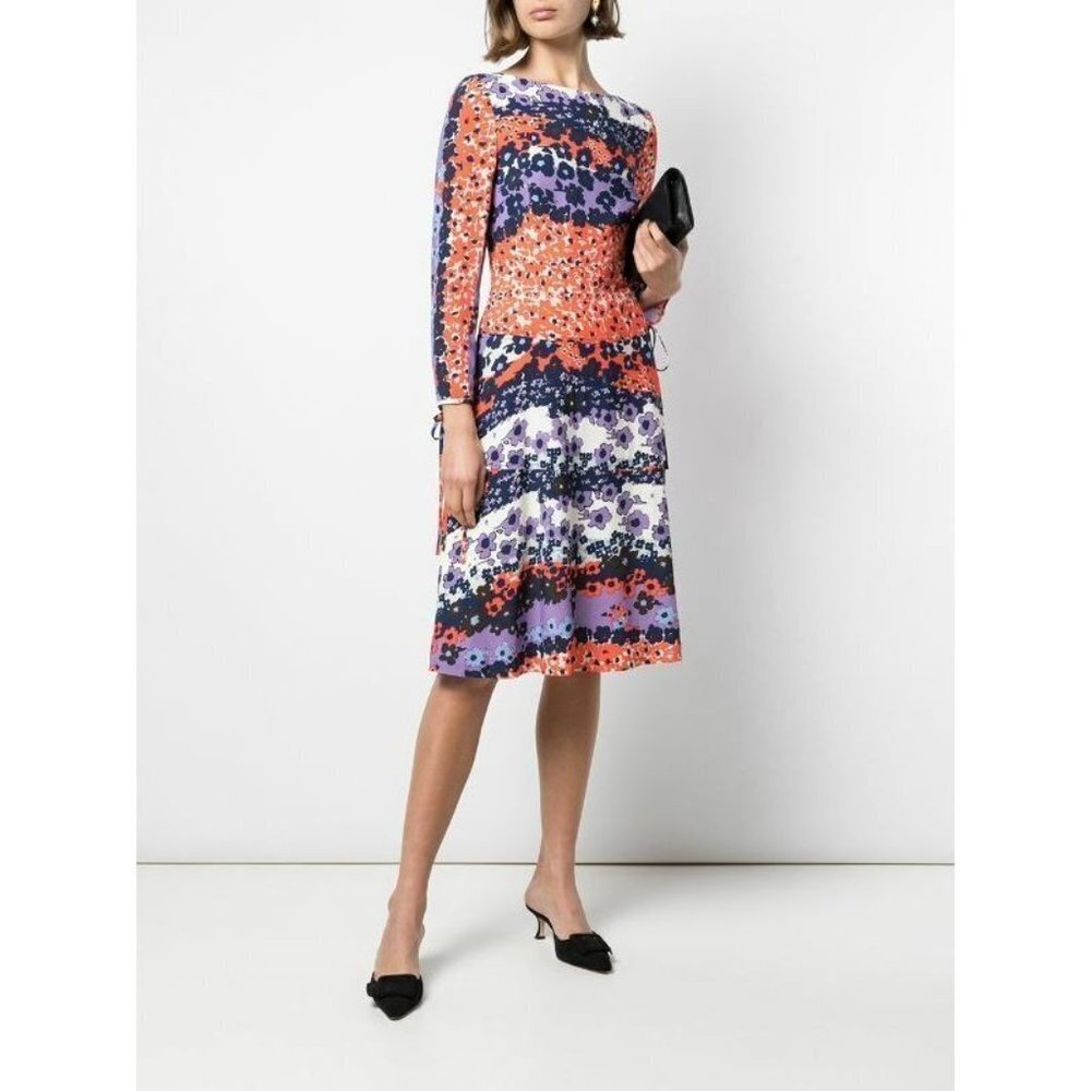 NWT Lela Rose Multi Colored Floral Scalloped Tiered Dress $1,390
